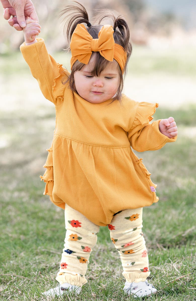 RuffleButts Waffle Bodysuit & Floral Leggings Set, Alternate, color, 