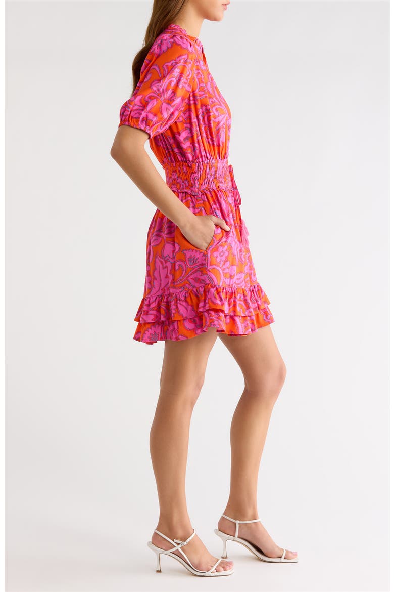 Marinda Floral Jurie Smocked Minidress, Alternate, color, ORANGE-FUCHSIA