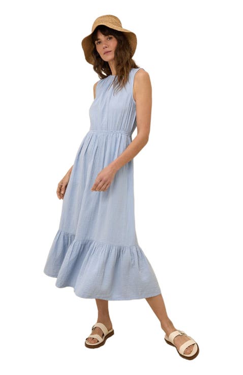 Organic Cotton Coastal Double Gauze Tiered Midi Dress