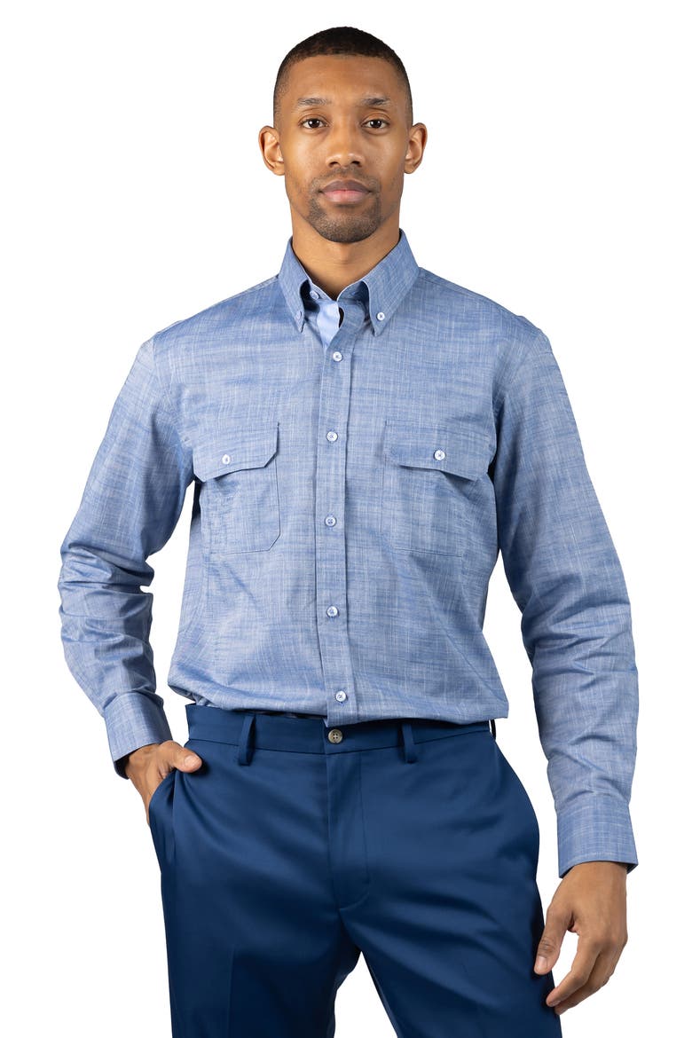 Signature Cotton Chambray Button-Down Shirt, Alternate, color, DENIM
