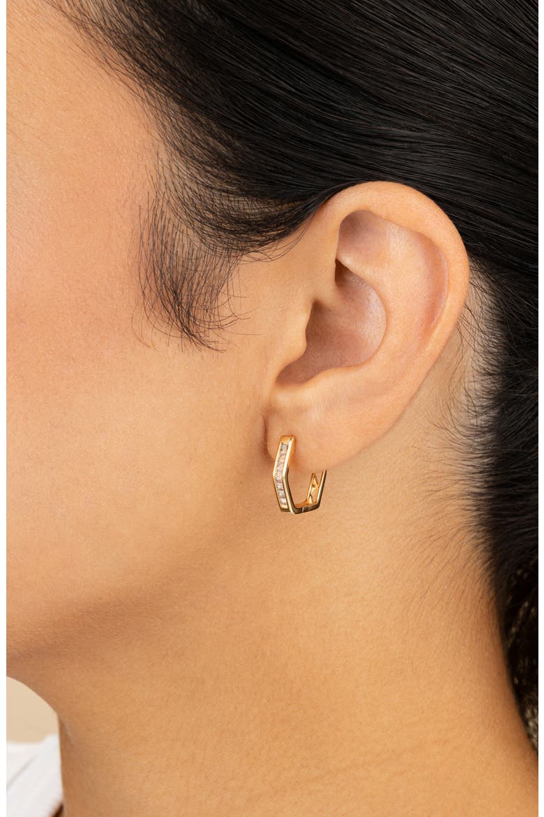 CZ Pavé Geometric Hoop Earrings, Alternate, color, GOLD