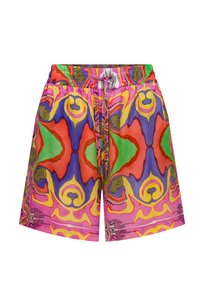Psychedelic Printed  Blushwave Drawstring Shorts, Alternate, color, Pink
