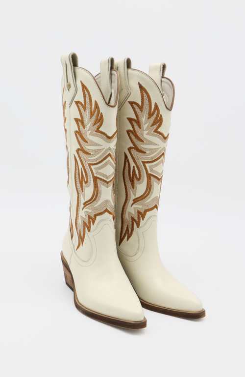 Stivali New York Dramen Western Cowboy Boot In Off White In Multi