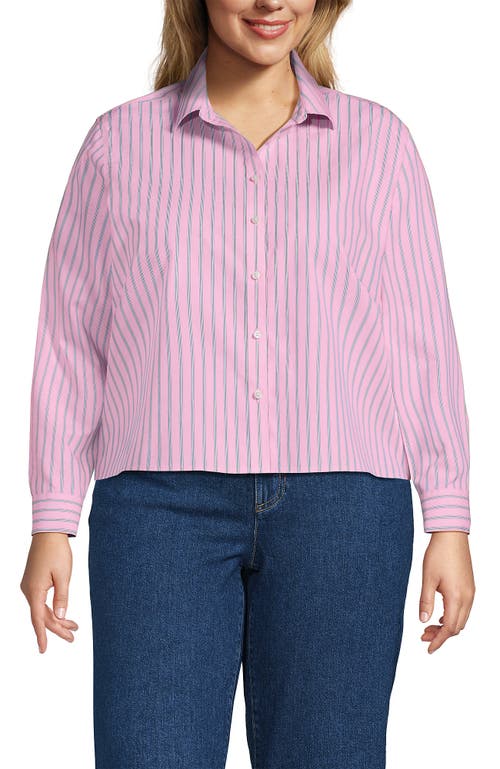 Lands' End Plus Size No Iron Boxy Cropped Shirt In Pink