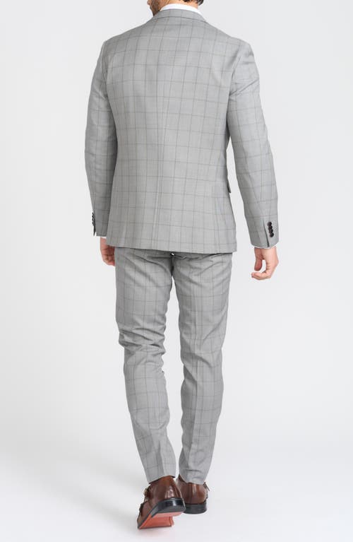 Cricketeer Grey Windowpane Plaid Wool Blend Suit In Grey