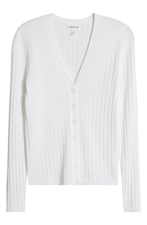 Nordstrom Fitted V-neck Rib Cardigan In White