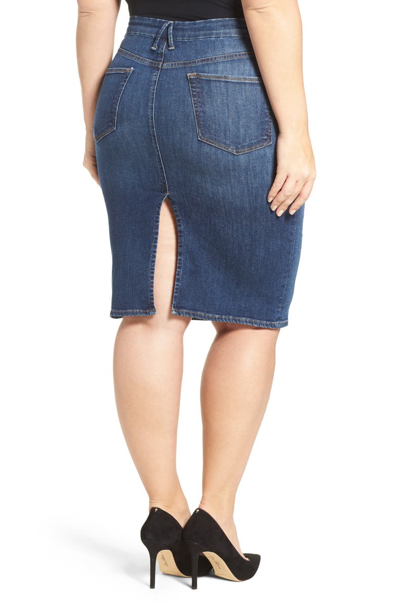 Good American High Rise Denim Pencil Skirt, Alternate, color, 