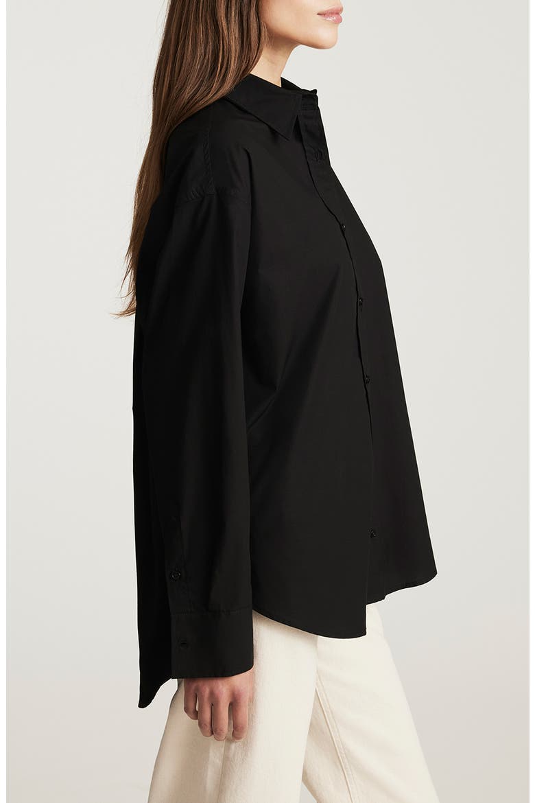 Oversize Cotton Button-Up Shirt, Alternate, color, BLACK