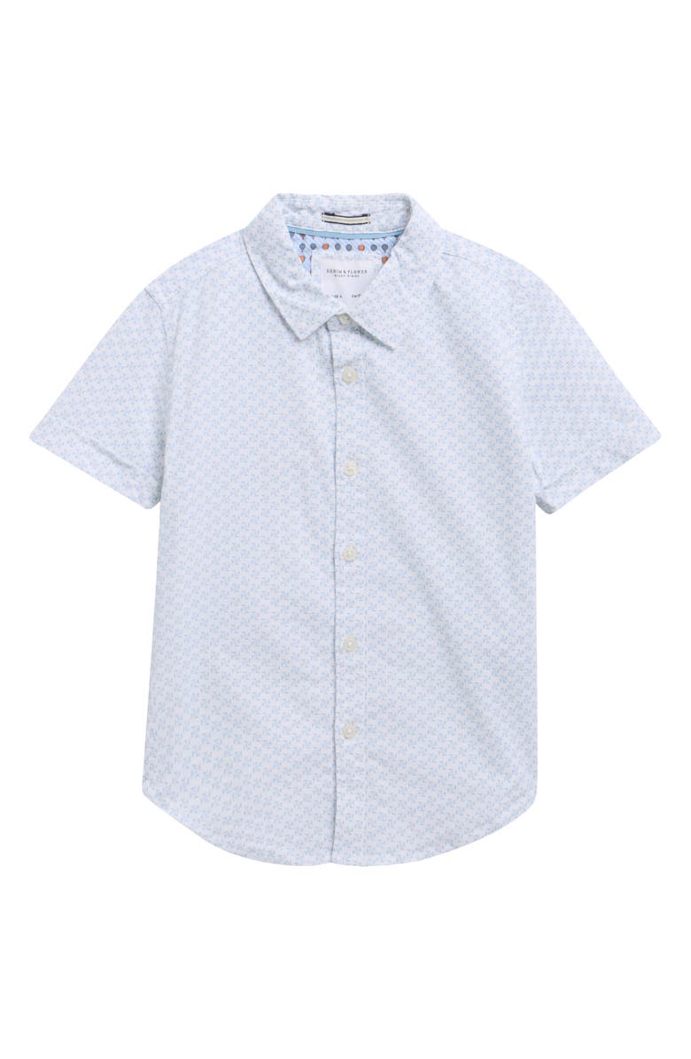 DENIM AND FLOWER Kids' Geo Print Button-Up Shirt, Main, color, White