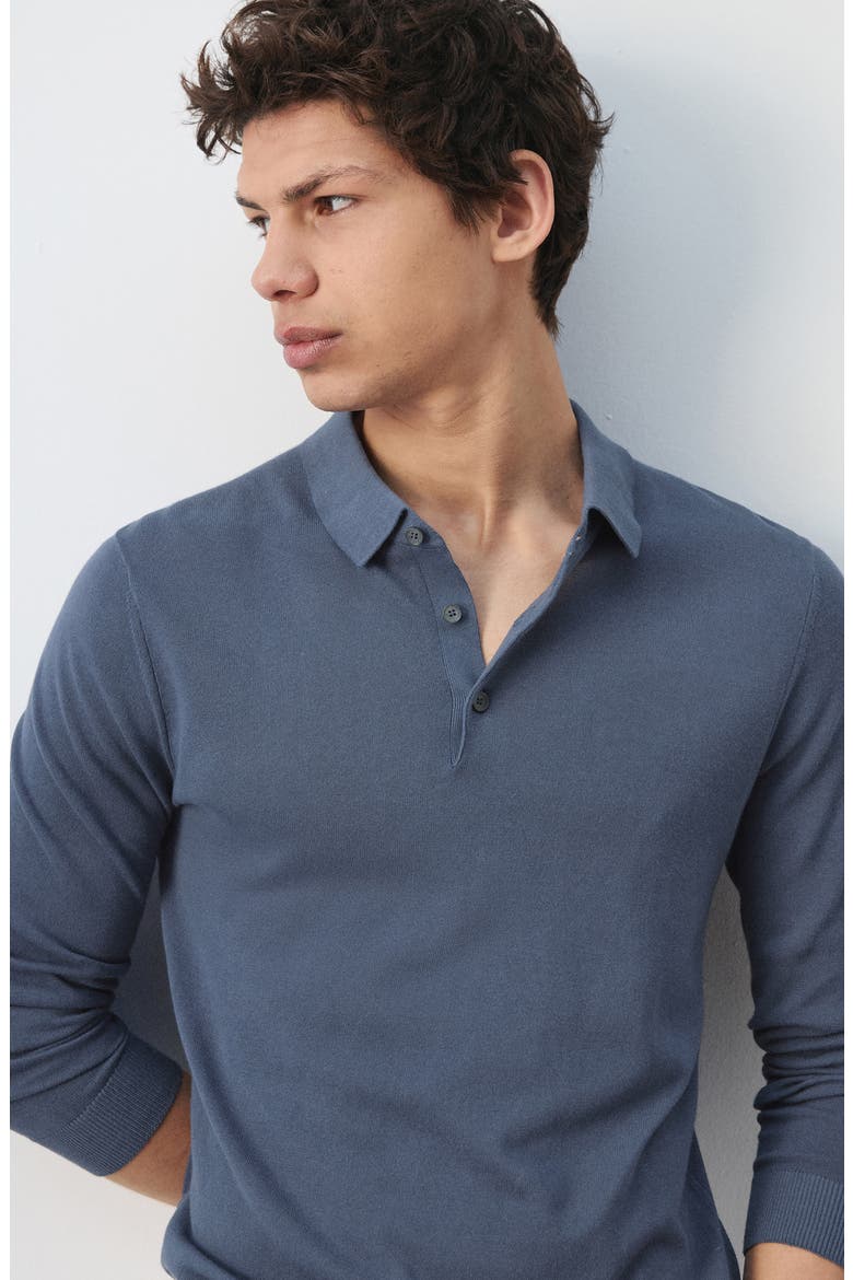 Long Sleeve Cotton Polo, Alternate, color, INDIGO BLUE