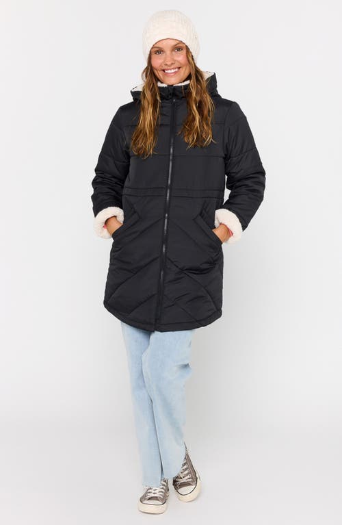 Rip Curl Anti-series Anoeta Water Repellent Longline Quilted Coat In Black