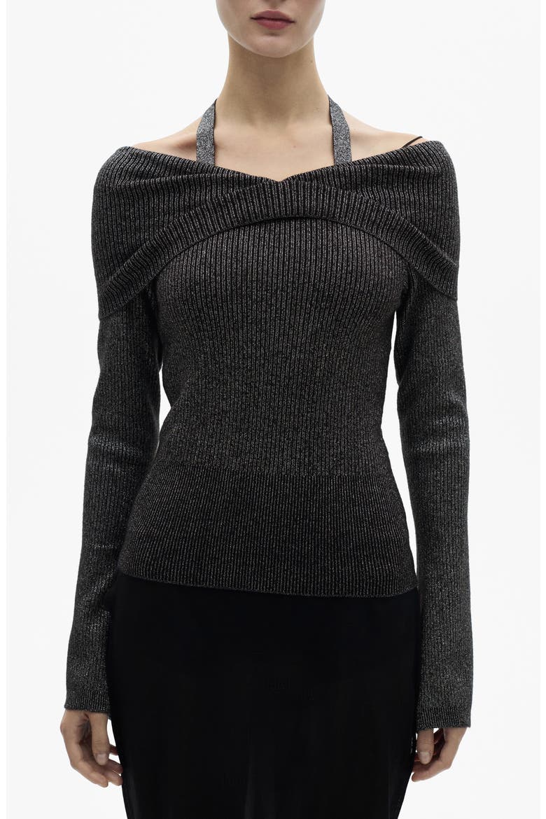 Metallic Off the Shoulder Sweater, Main, color, GREY