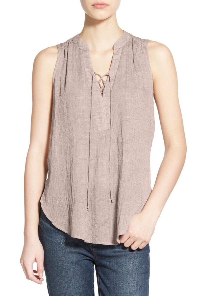 Lace-Up Sleeveless Henley Top, Main, color, ASHES