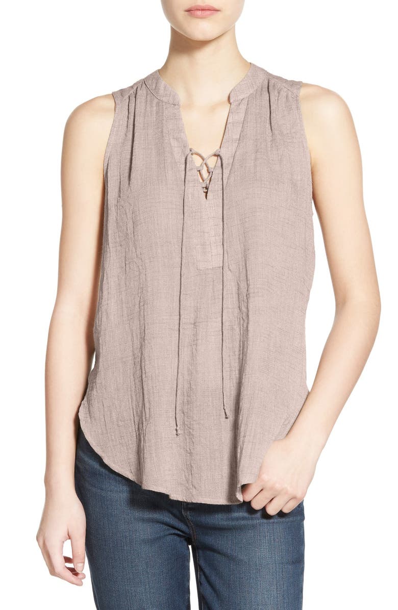 All in Favor Lace-Up Sleeveless Henley Top, Main, color, 