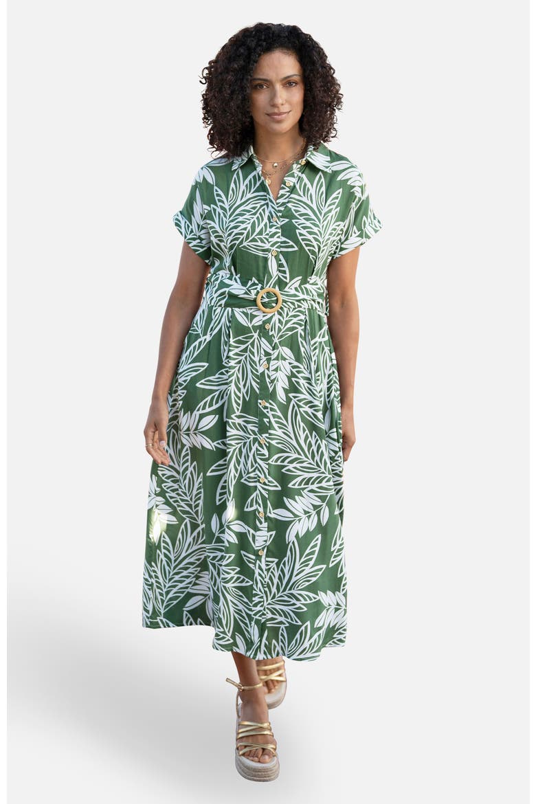 Leaf Print Midi Shirt Dress, Main, color, Green