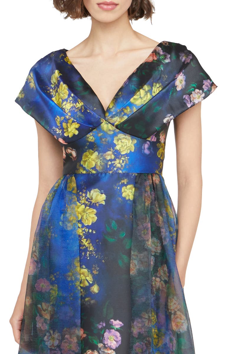Theia Nadia Floral Print Drape Gown, Alternate, color, 