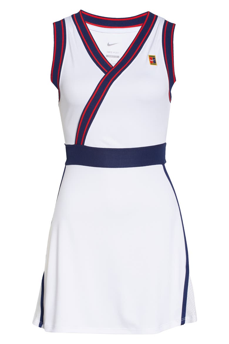 NikeCourt Dri-FIT Slam Tennis Dress, Alternate, color, WHITE/ WHITE/ BINARY BLUE
