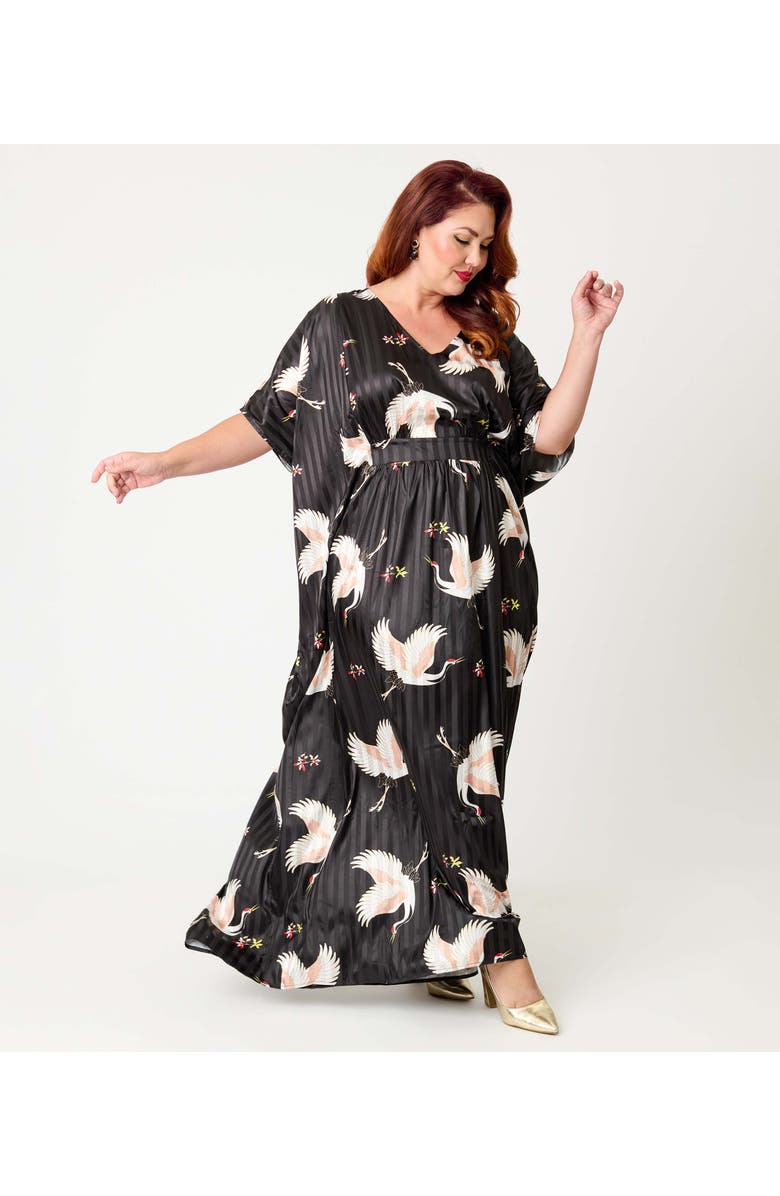Unique Vintage Burton Caftan Dress, Alternate, color, Black & White Crane Print