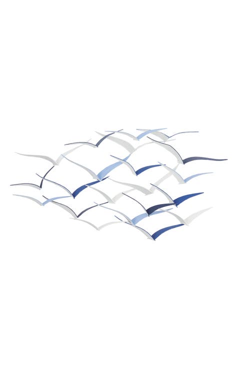 Blue Metal Flying Flock of Birds Wall Decor