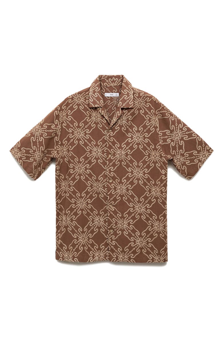 MANGO Embroidered Cotton Blend Camp Shirt, Alternate, color,
