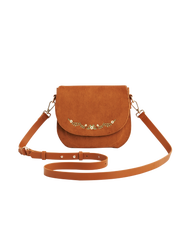 Fable England Floral Faux Suede Embroidered Saddle Purse