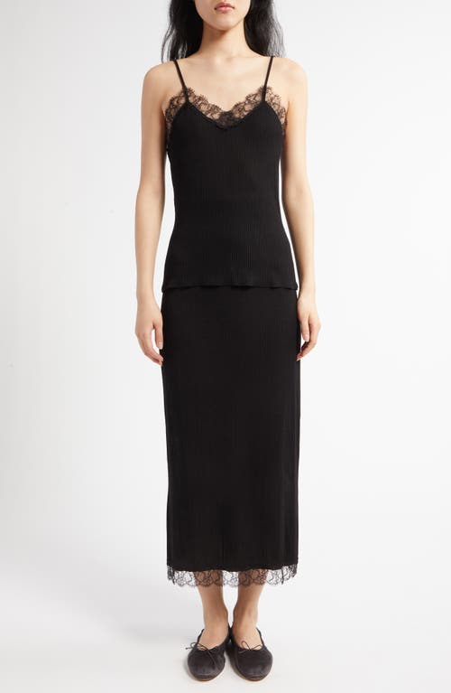 The Row Indira Lace Trim Rib Silk Blend Skirt In Black