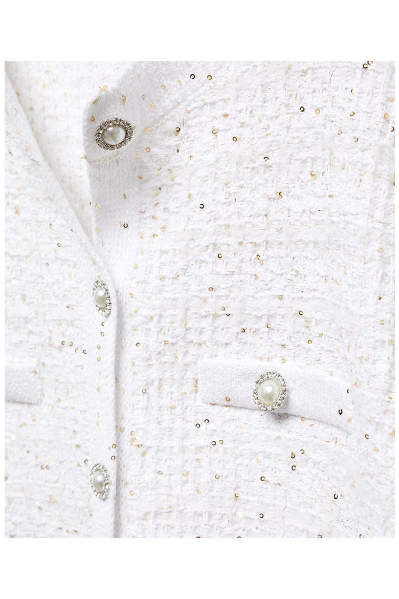 Imitation Pearl & Crystal Button Sequin Tweed Cardigan, Alternate, color, ECRU