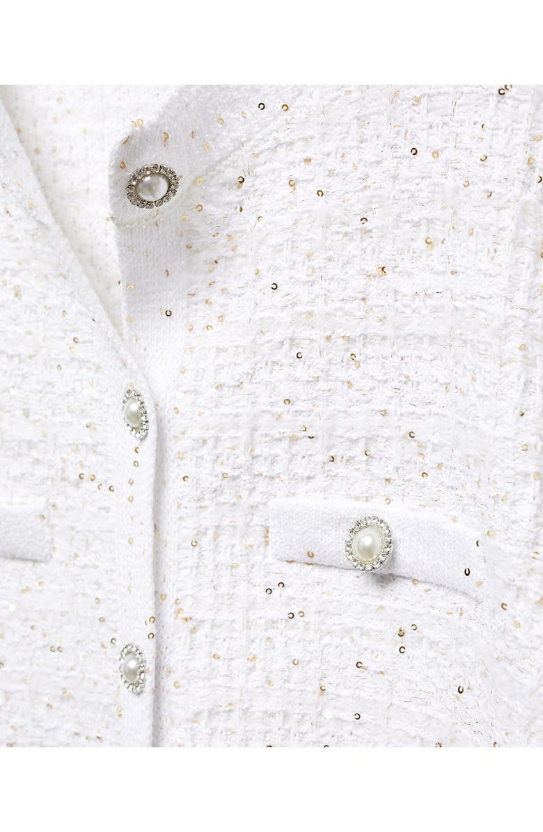 MANGO Imitation Pearl & Crystal Button Sequin Tweed Cardigan, Alternate, color, 