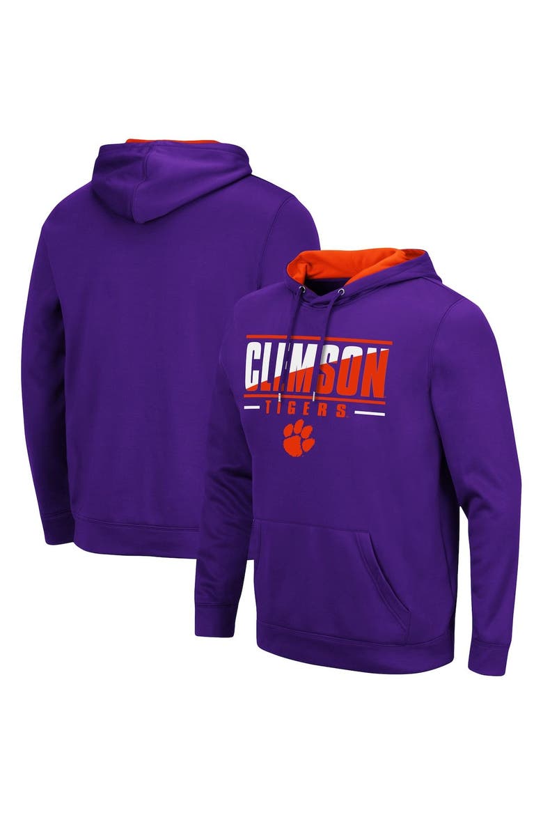 Men's Colosseum Purple Clemson Tigers Slash Stack 2.0 Pullover Hoodie, Main, color, Purple