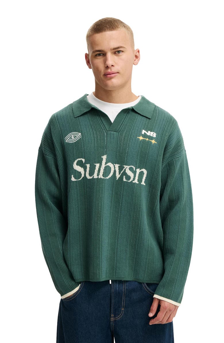 Cotton On Men's Box Fit Rugby Polo, Main, color, Teal Stripe