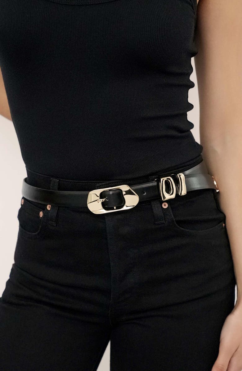 Ettika Molten Metal Leather Belt, Alternate, color, Black