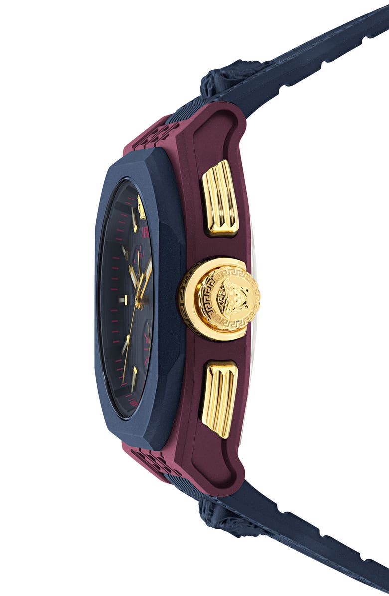 Versace V-Legend Chronograph Ceramic Strap Watch, 44mm, Alternate, color, Burgundy/ Navy