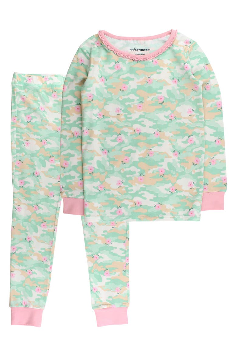 Modal Blend Ruffle Long Sleeve Pajama Set, Main, color, Sage Blossom Camo
