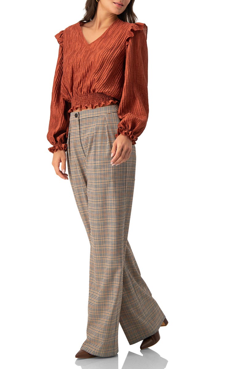 IVONNE V-Neck Smocked Blouse with Ruffle Sleeves, Alternate, color, Chedron