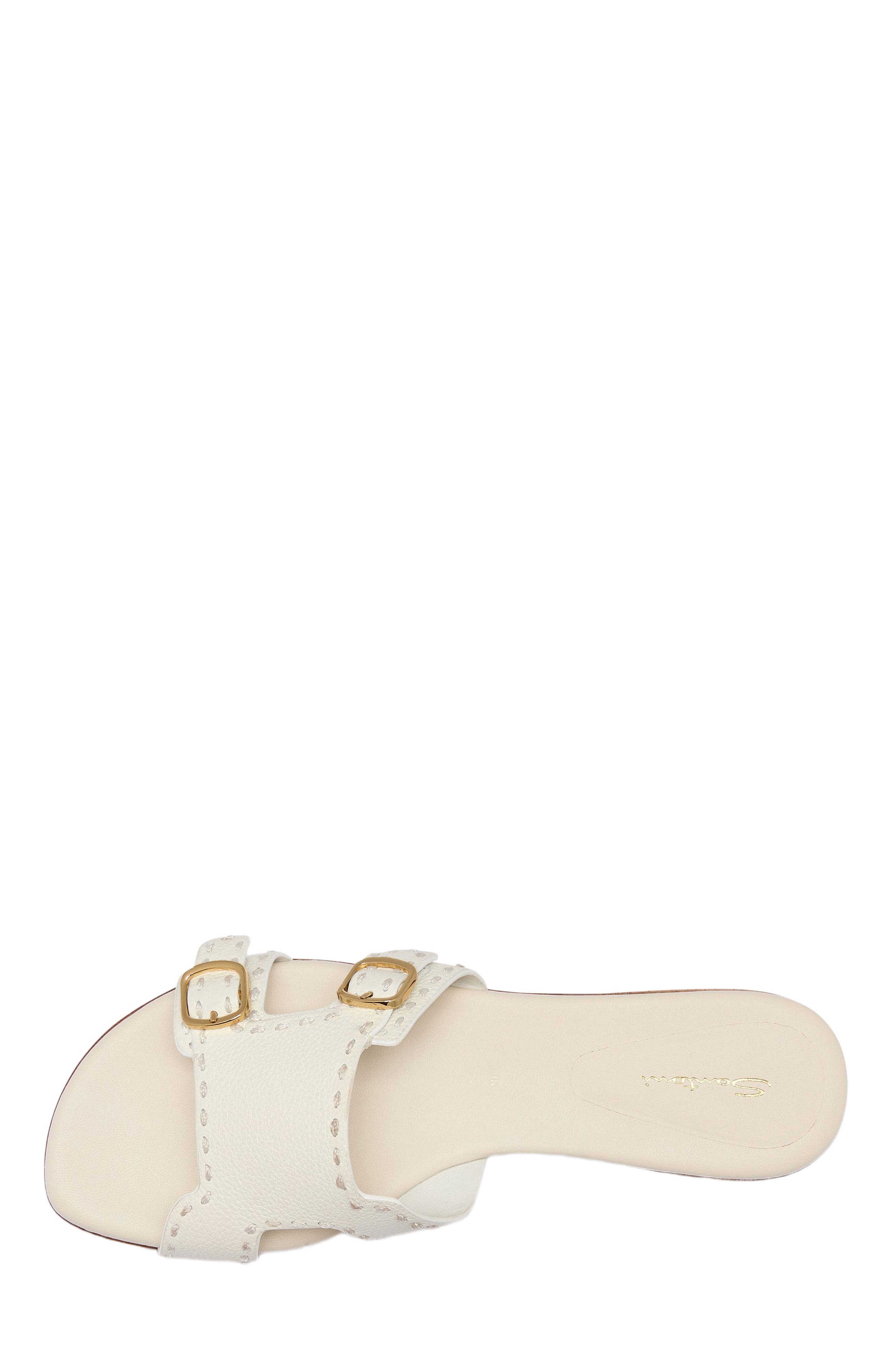Santoni Women
s leather double-buckle Didi slide sandal, Alternate, color, White