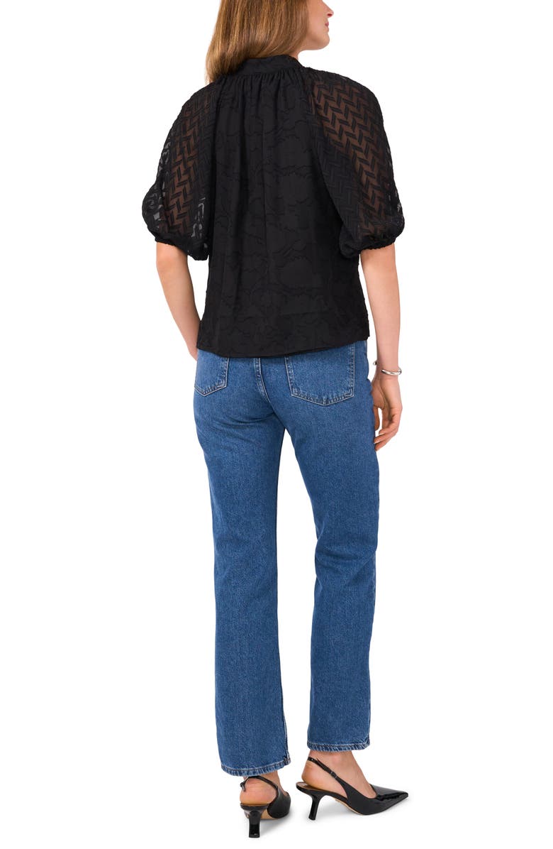 Vince Camuto Raglan Sleeve Mixed Jacquard Button-Up Shirt, Alternate, color, Rich Black