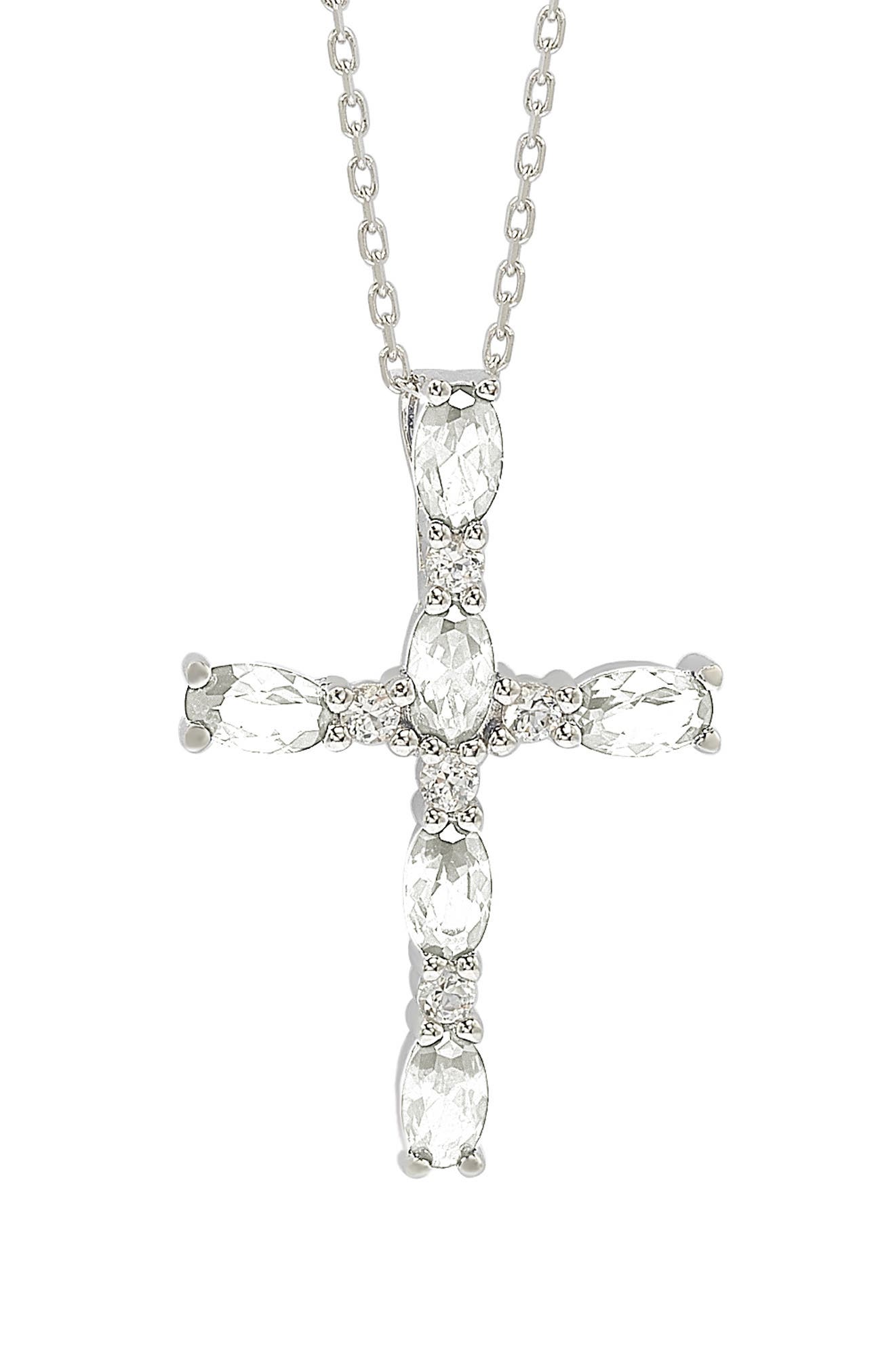 SUZY LEVIAN White Topaz Cross Pendant Necklace