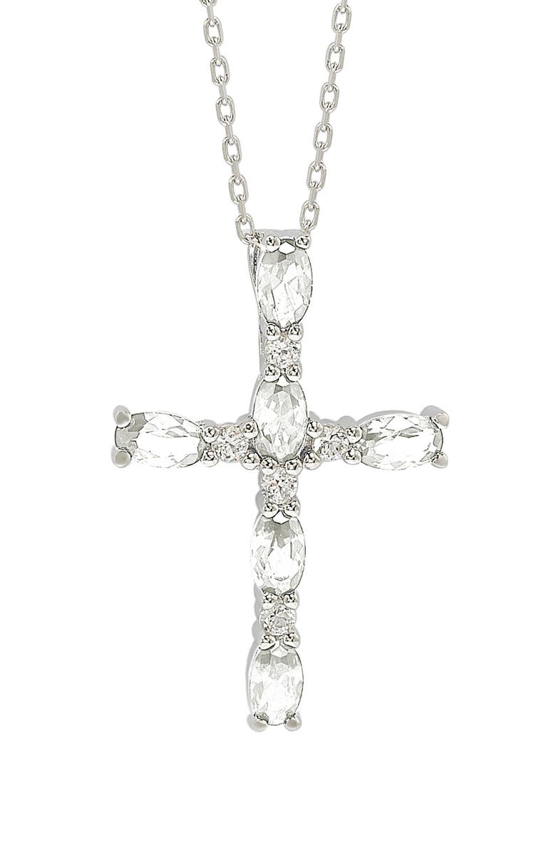 SUZY LEVIAN White Topaz Cross Pendant Necklace, Main, color, White