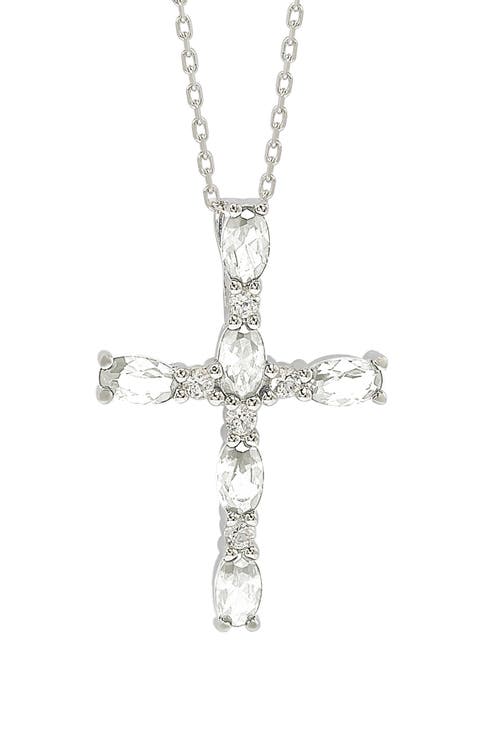 White Topaz Cross Pendant Necklace