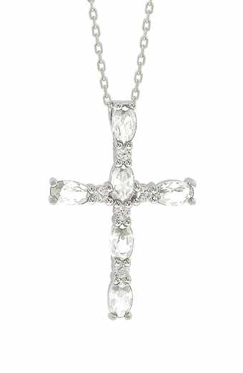 SUZY LEVIAN White Topaz Cross Pendant Necklace