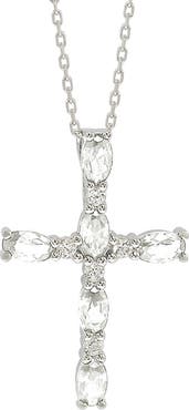 SUZY LEVIAN White Topaz Cross Pendant Necklace
