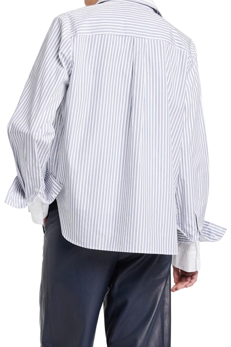 Double Layer Boyfriend Shirt, Alternate, color, WHITE / NAVY MULTI