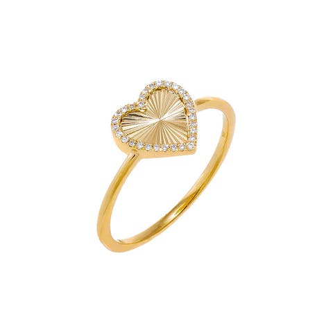 Diamond Pave Ridged Heart Ring 14K