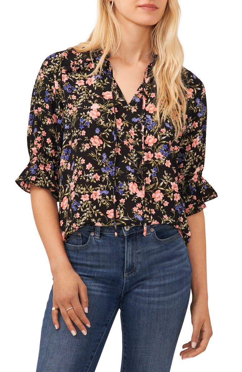 CeCe Tie Neck Ruffle Sleeve Blouse, Main, color, 