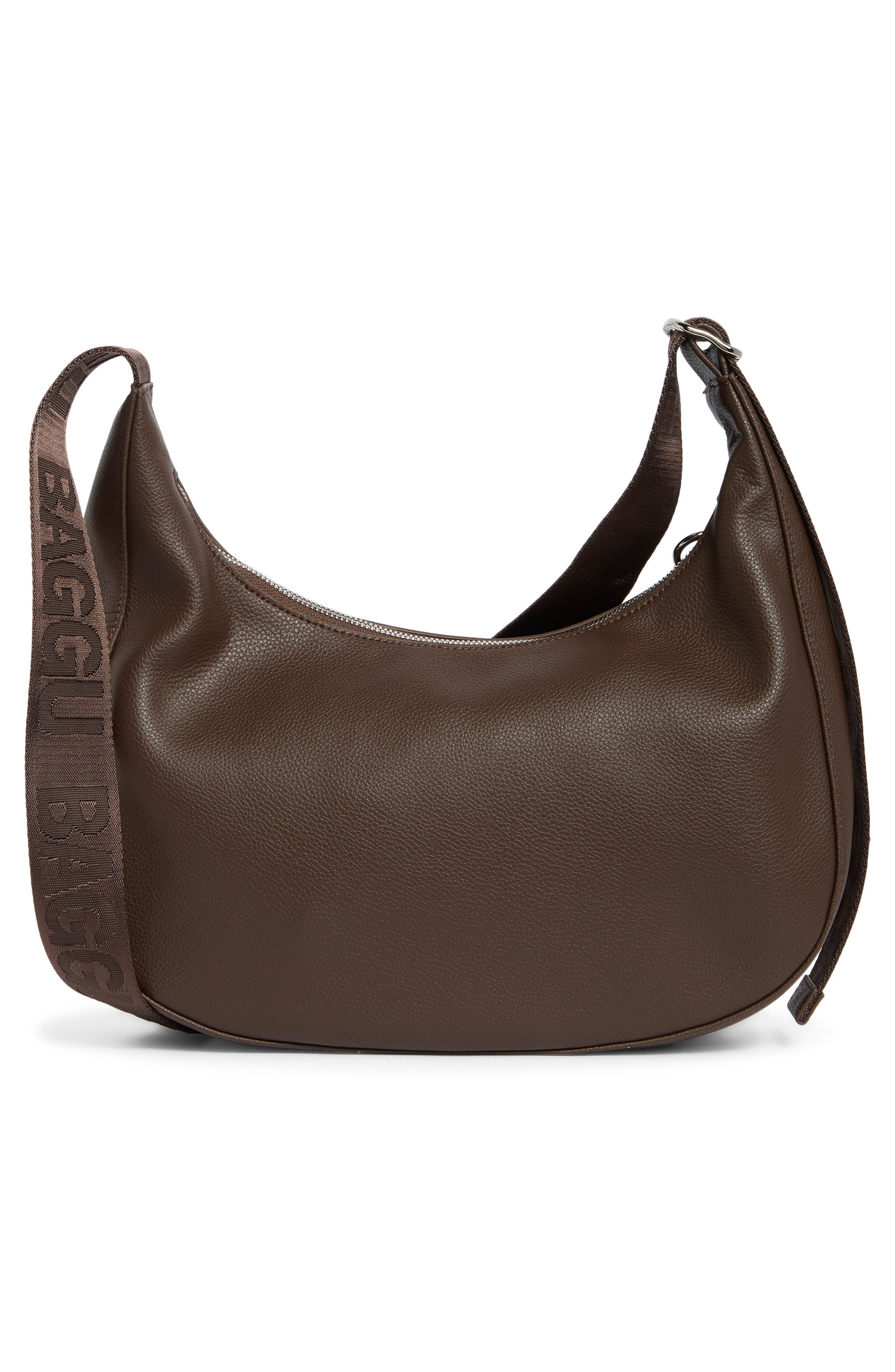 Baggu Medium Recycled Leather Crescent Shoulder Bag, Alternate, color, Brown