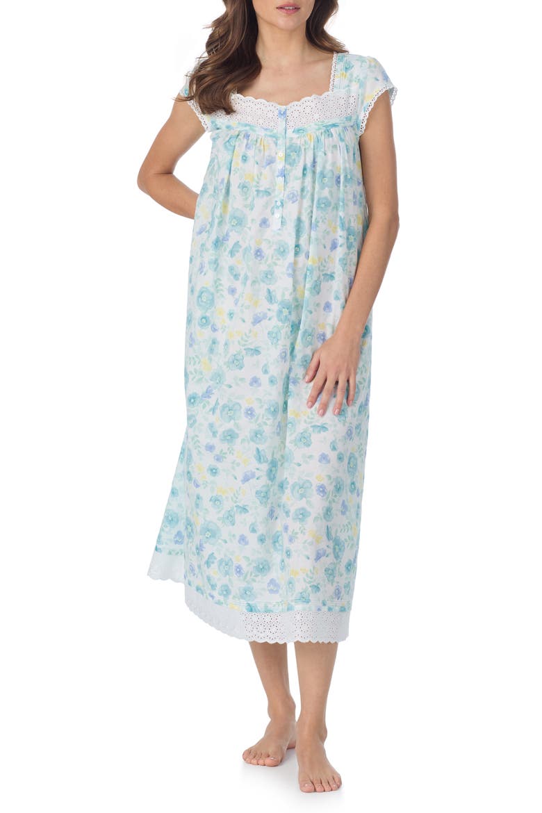 Cotton Ballet Nightgown, Main, color, WHITE/ AQUA