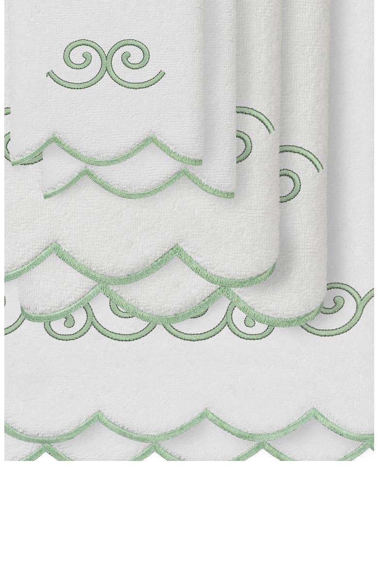 6-Piece Symmetra Embroidered Turkish Cotton Towel Set, Alternate, color, WHITE/ GREEN