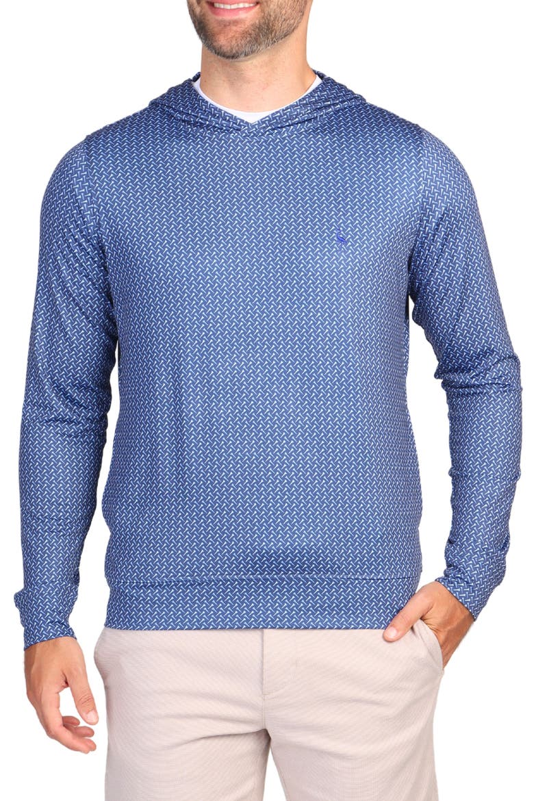 Golf Print Performance Hooded Pullover, Main, color, NAVY