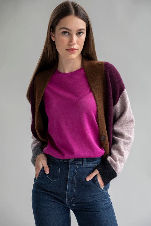 Sskein Color Block Cardi In Aubergine Multi