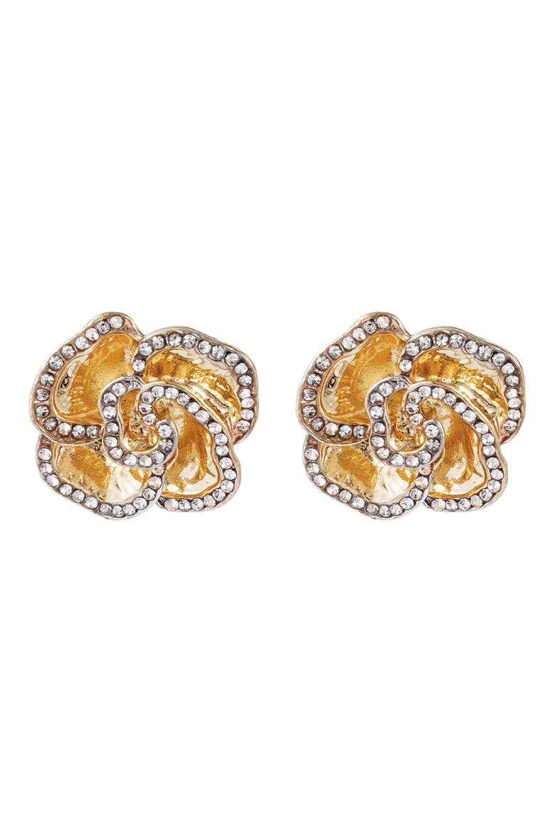 Cubic Zirconia Flower Stud Earrings, Alternate, color, GOLD